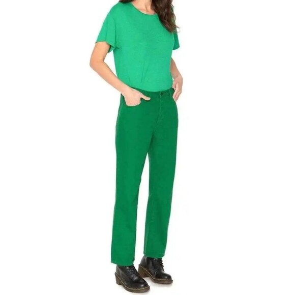 Sandrine Rose x Free People Straight Fit Button Fly Cotton/Flax Jeans in Green - Picture 1 of 9